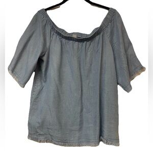 Melrose and Market Nordstrom Chambray Blouse Blue Fringe Size S